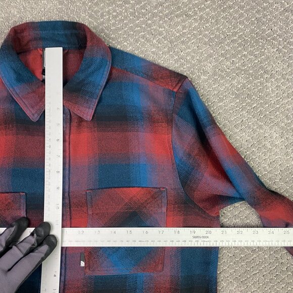 The North Face Flannel Shirt Men's Small Red Blue Black Shadow Plaid Pearl Snap - Picture 9 of 14